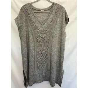 RYU Anthropologie Crochet + Lace Sweater Tunic Sz‎ L Gray Lagenlook Top